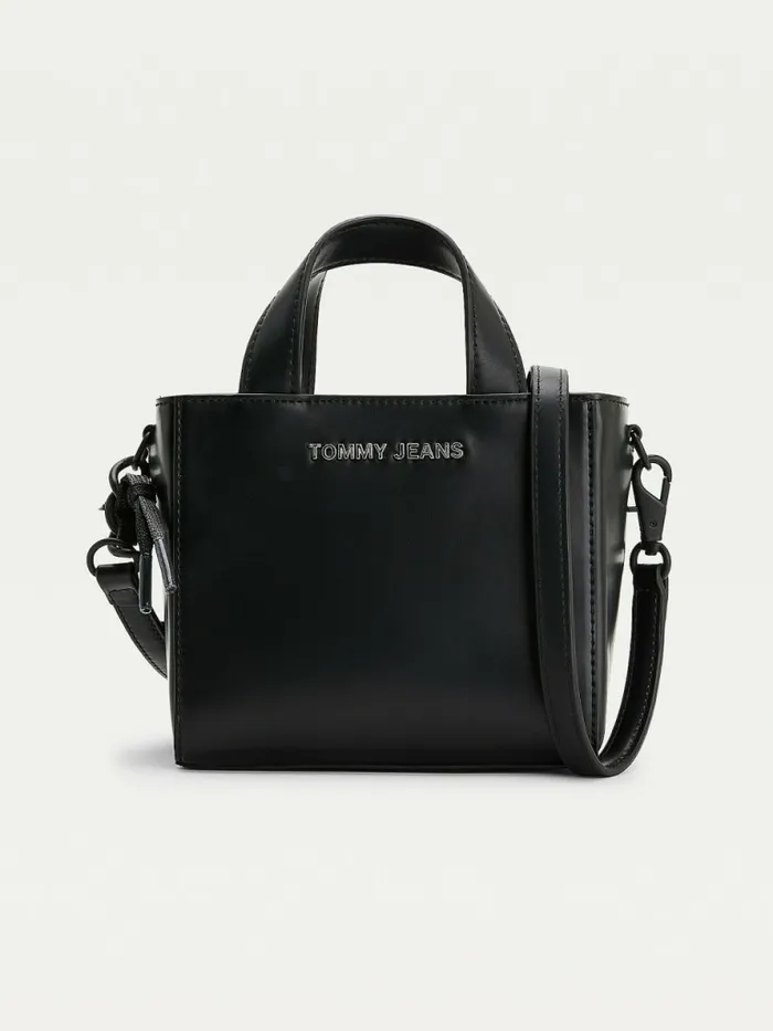 Tommy Hilfiger Metal Logo Small Tote Black Womens Bags Gift Ideas