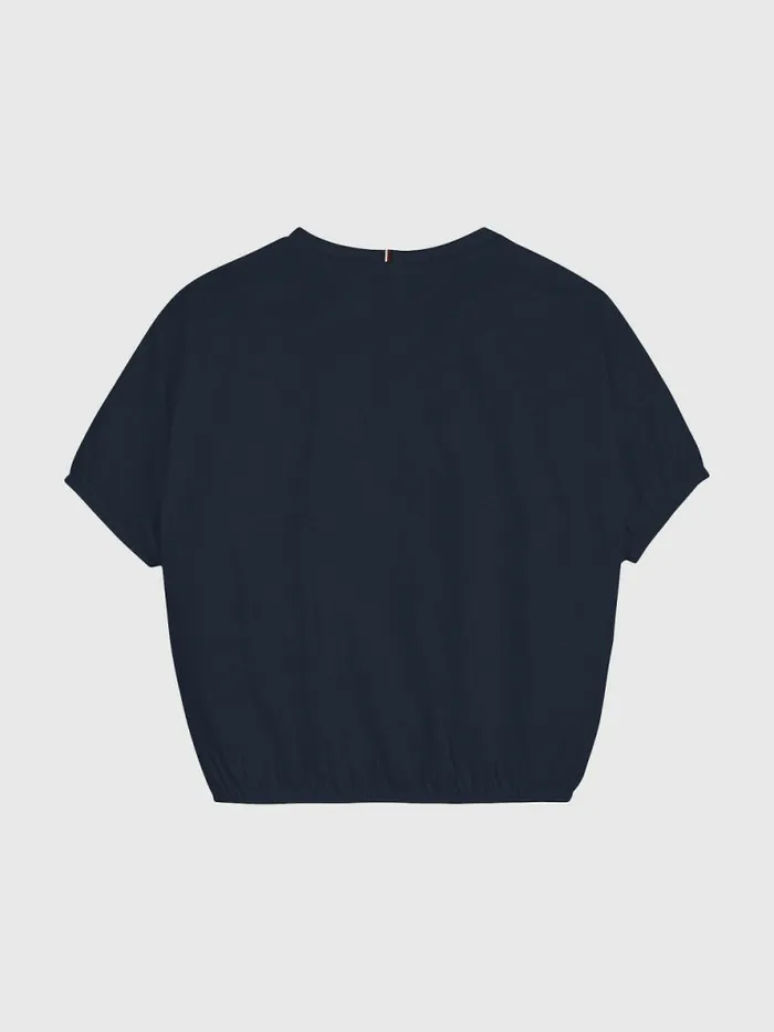 Tommy Hilfiger Metallic Logo Elasticated Waist TShirt Twilight Navy Girls Tops and TShirts Cheap On Sale