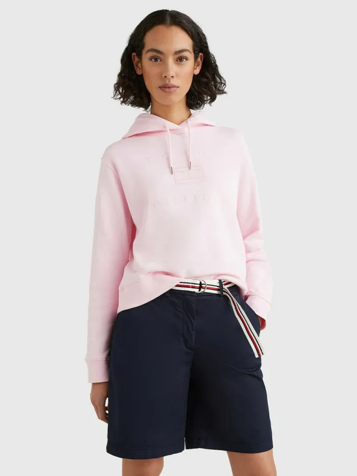 Tommy Hilfiger Metallic Logo Embroidery Hoody Pastel Pink Womens Sweatshirts and Hoodies On Sale Tommy Hilfiger Metallic Logo Embroidery Hoody Pastel Pink Womens Sweatshirts and Hoodies On Sale