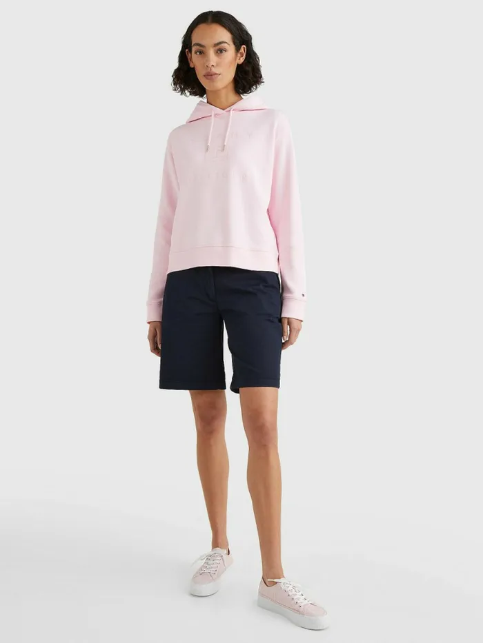 Tommy Hilfiger Metallic Logo Embroidery Hoody Pastel Pink Womens Sweatshirts and Hoodies On Sale