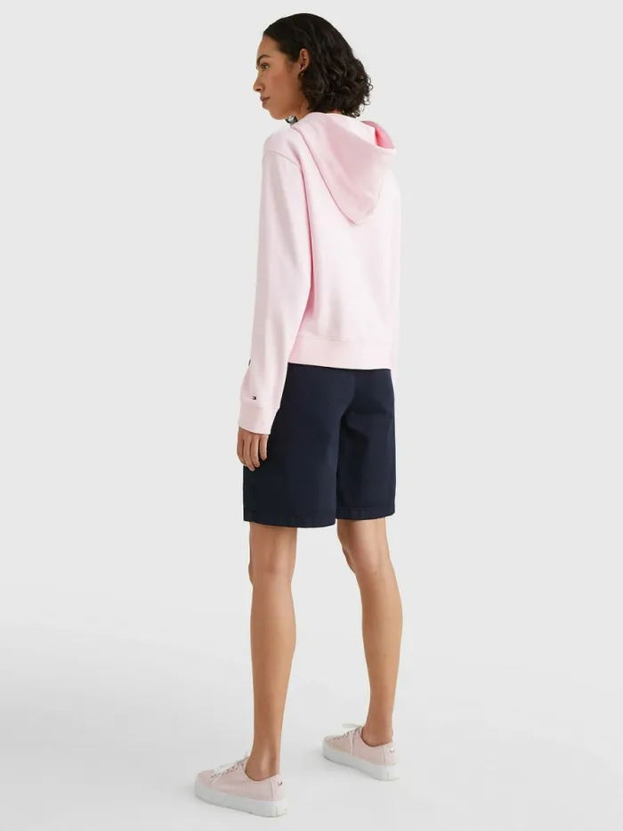 Tommy Hilfiger Metallic Logo Embroidery Hoody Pastel Pink Womens Sweatshirts and Hoodies On Sale