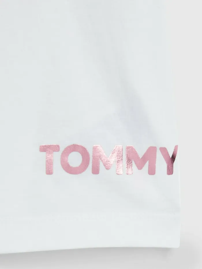 Tommy Hilfiger Metallic Logo Organic Cotton TShirt White Girls Tops and TShirts On Sale