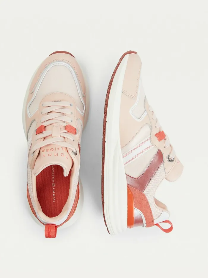 Tommy Hilfiger Metallic Retro Trainers Dusty Rose Womens Trainers Near Me