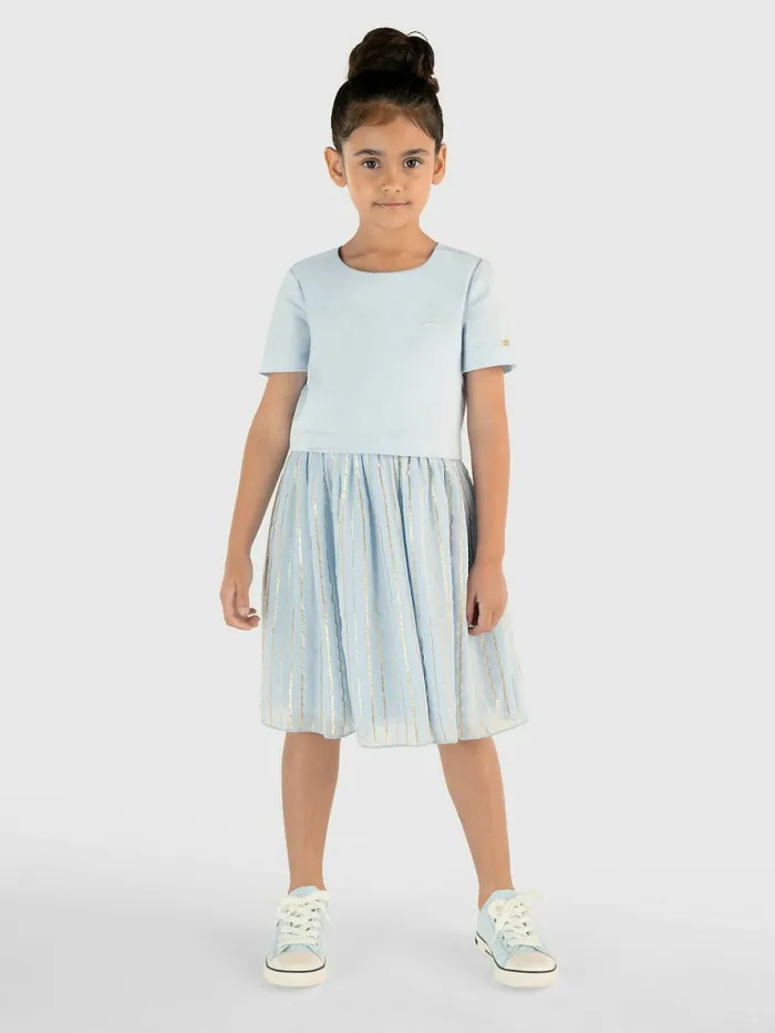 Tommy Hilfiger Metallic Stripe Dress Breezy Blue Girls Dresses Online