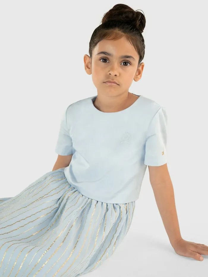 Tommy Hilfiger Metallic Stripe Dress Breezy Blue Girls Dresses Online