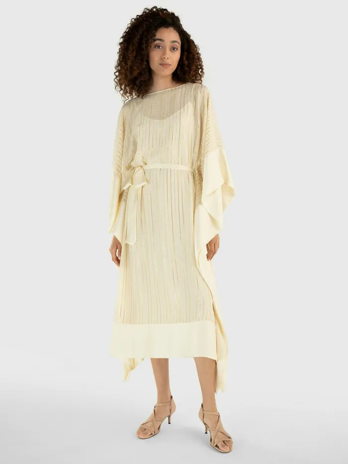 Tommy Hilfiger Metallic Stripe Kaftan Ivory Womens Dresses and Jumpsuits For Sale Tommy Hilfiger Metallic Stripe Kaftan Ivory Womens Dresses and Jumpsuits For Sale