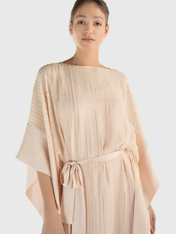 Tommy Hilfiger Metallic Stripe Kaftan Whimsy Pink Womens Dresses and Jumpsuits On Sale