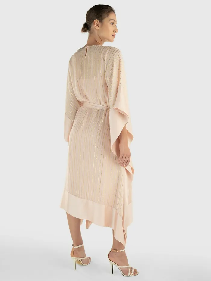 Tommy Hilfiger Metallic Stripe Kaftan Whimsy Pink Womens Dresses and Jumpsuits On Sale