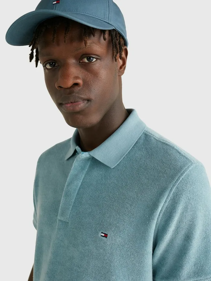 Tommy Hilfiger Micro Towelling Slim Fit Polo Lofty Blue Mens Polo Shirts Cheap On Sale