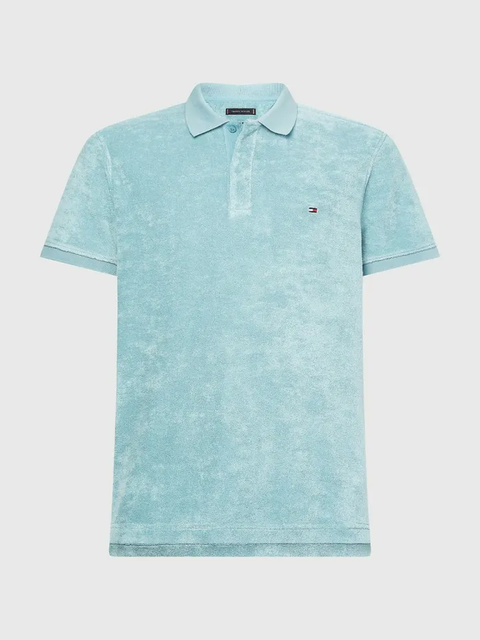 Tommy Hilfiger Micro Towelling Slim Fit Polo Lofty Blue Mens Polo Shirts Cheap On Sale