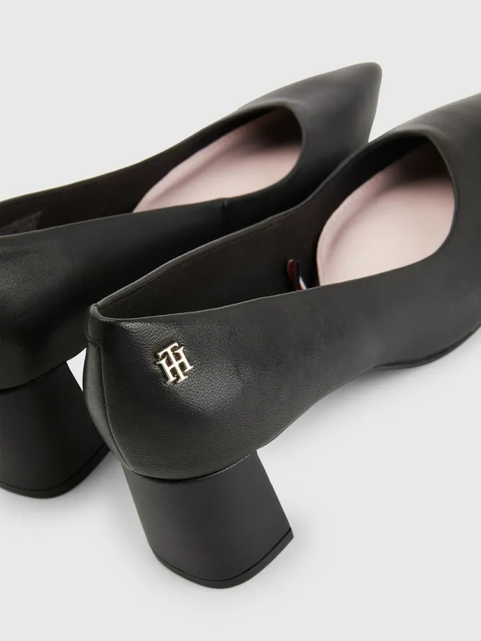 Tommy Hilfiger Mid Heel Leather Pumps Black Womens Pumps Gift 4 You