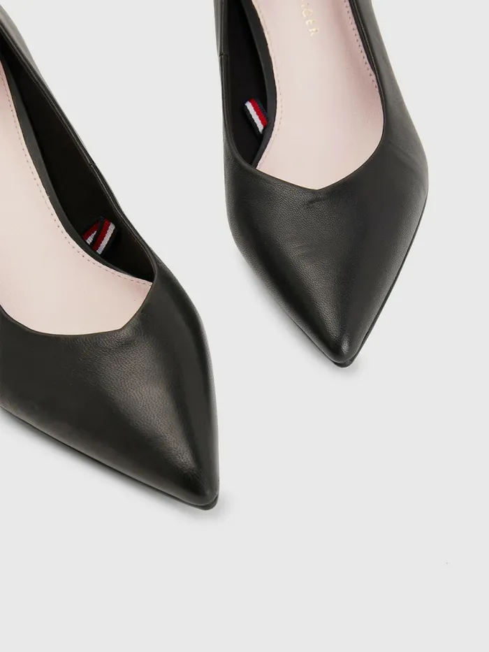 Tommy Hilfiger Mid Heel Leather Pumps Black Womens Pumps Gift 4 You