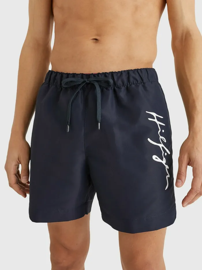 Tommy Hilfiger Mid Length Signature Logo Swim Shorts Desert Sky Mens Swimwear Gift for Friend Tommy Hilfiger Mid Length Signature Logo Swim Shorts Desert Sky Mens Swimwear Gift for Friend