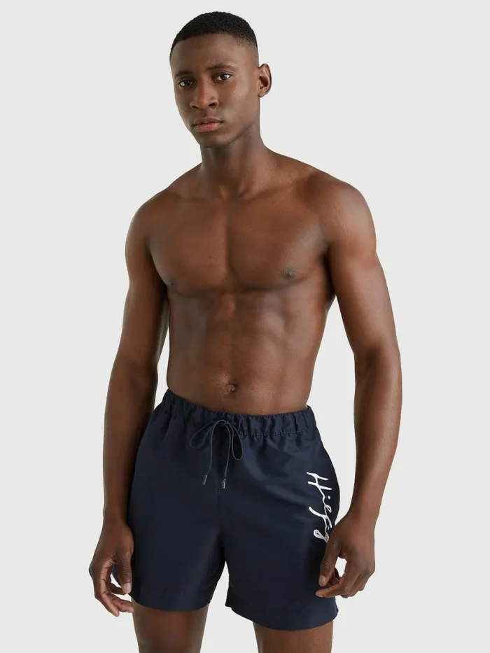 Tommy Hilfiger Mid Length Signature Logo Swim Shorts Desert Sky Mens Swimwear Gift for Friend