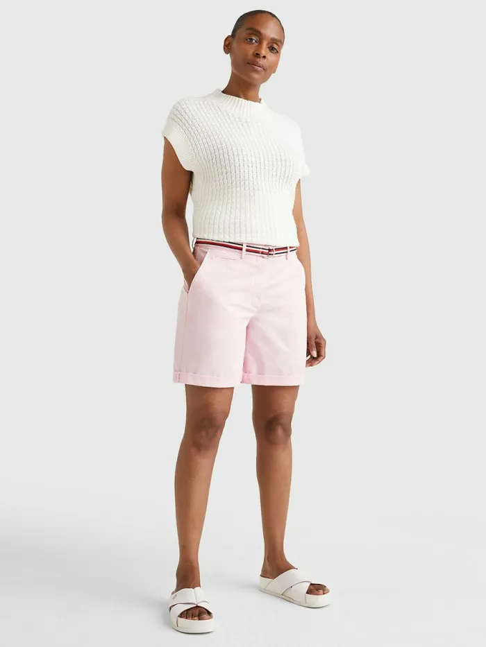 Tommy Hilfiger Mid Rise Chino Shorts Pastel Pink Womens Shorts Near Me