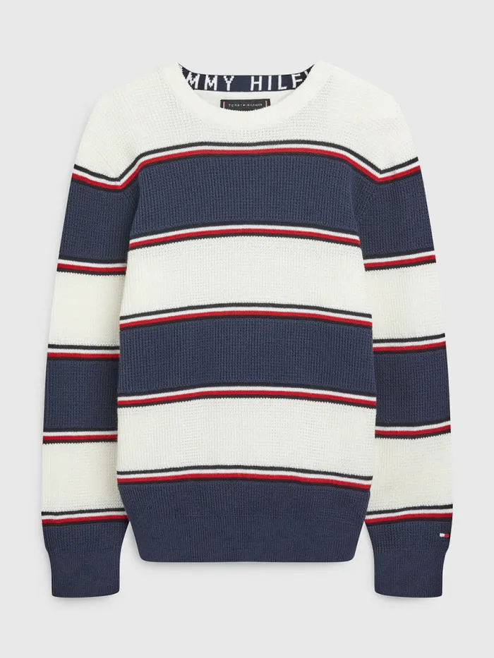Tommy Hilfiger Mixed Rugby Stripe Jumper Twilight NavyColorblock Boys Jumpers and Cardigans Cheap On Sale