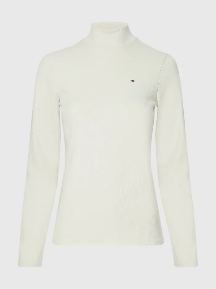 Tommy Hilfiger Mock Neck Long Sleeve TShirt Stony Beige Womens TShirts Fashion