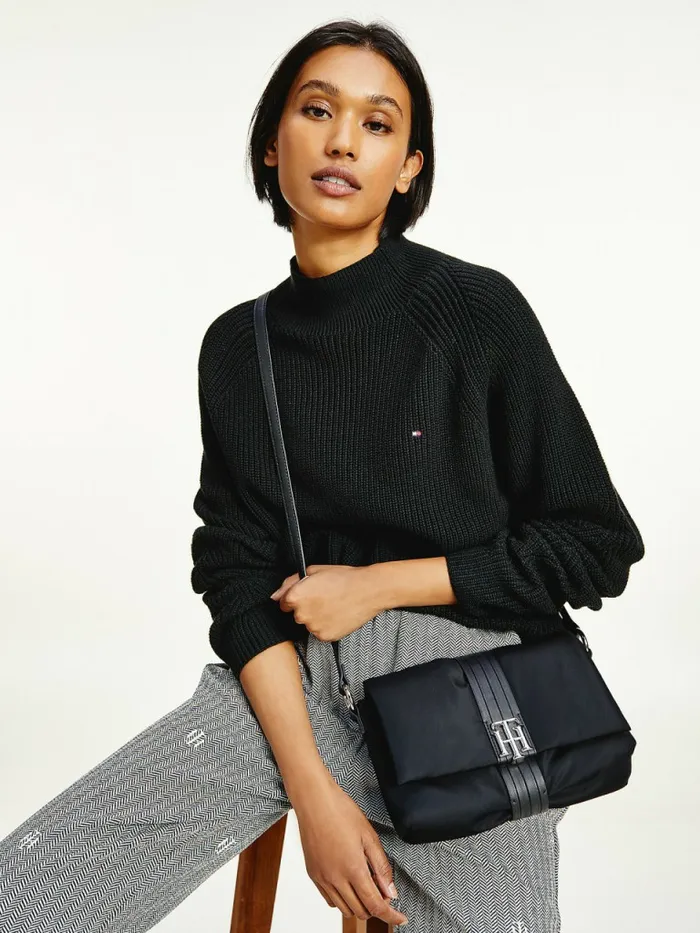 Tommy Hilfiger Mock Turtleneck Organic Cotton Knit Jumper Black Womens Knitwear Popular Tommy Hilfiger Mock Turtleneck Organic Cotton Knit Jumper Black Womens Knitwear Popular