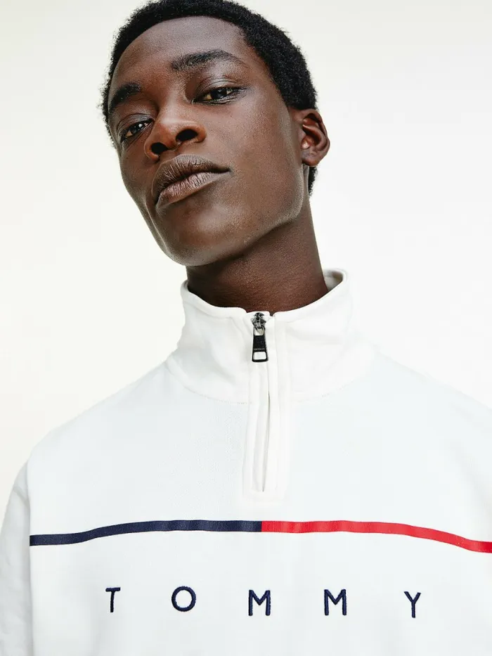 Tommy Hilfiger Mock Turtleneck Sweatshirt Ecru Mens Tracksuits Gift Ideas