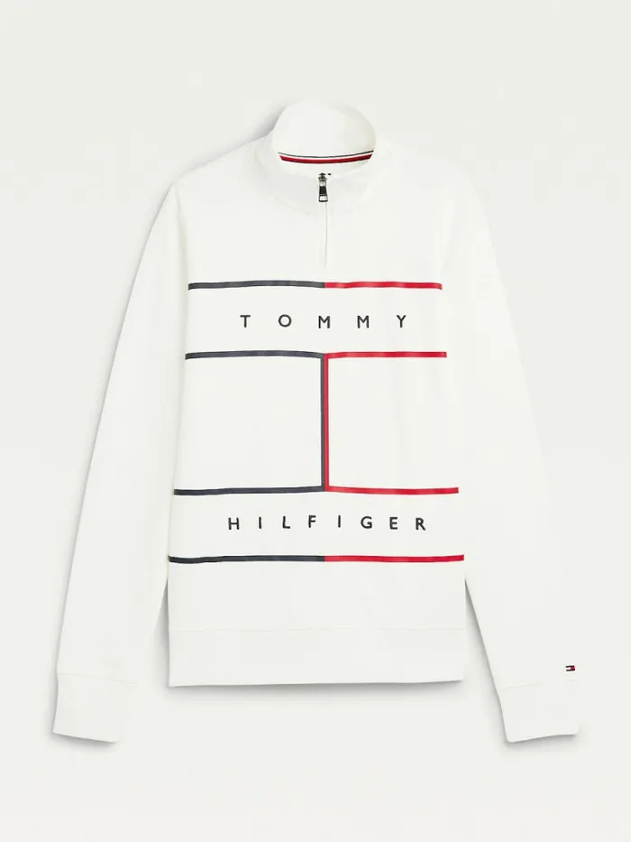 Tommy Hilfiger Mock Turtleneck Sweatshirt Ecru Mens Tracksuits Gift Ideas