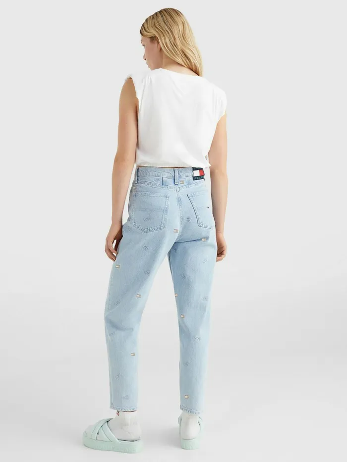 Tommy Hilfiger Mom Ultra High Rise Tapered Embroidery Jeans Denim Color Womens Jeans Near Me