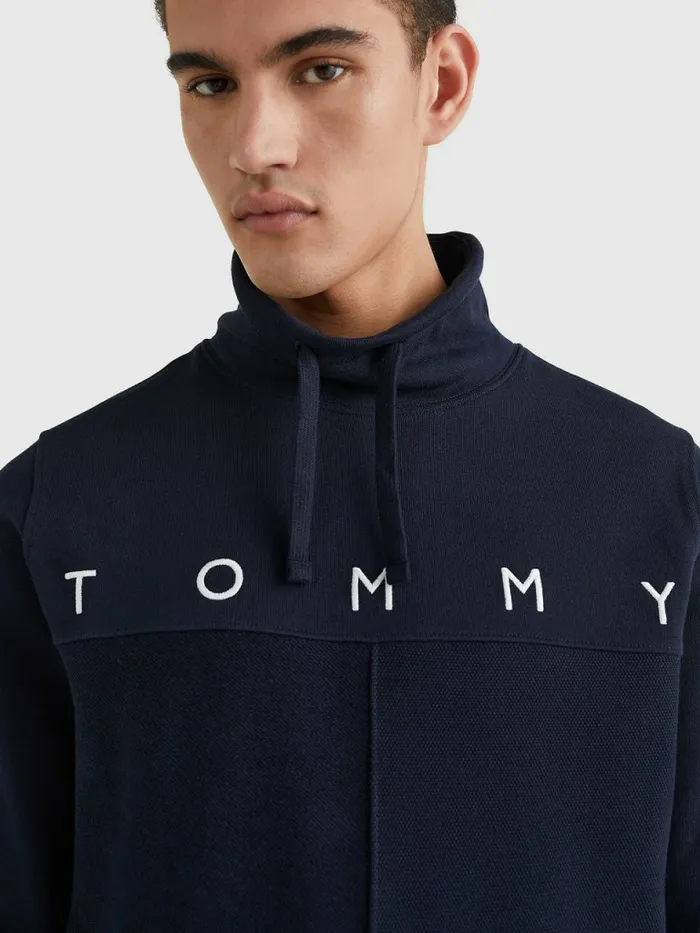 Tommy Hilfiger Mono Flag Mock Turtleneck Sweatshirt Desert Sky Mens Sweatshirts and Hoodies Sale