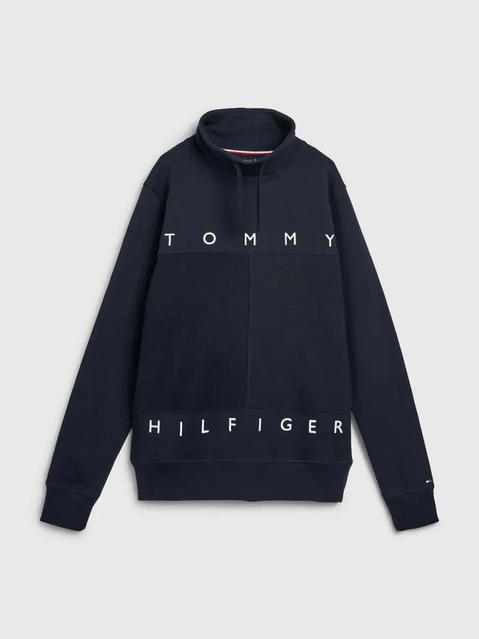 Tommy Hilfiger Mono Flag Mock Turtleneck Sweatshirt Desert Sky Mens Sweatshirts and Hoodies Sale