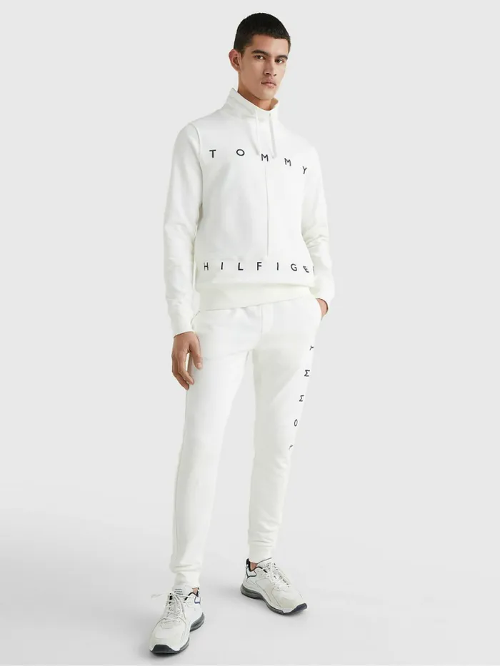 Tommy Hilfiger Mono Flag Mock Turtleneck Sweatshirt Ecru Mens Sweatshirts and Hoodies Gift for Friend