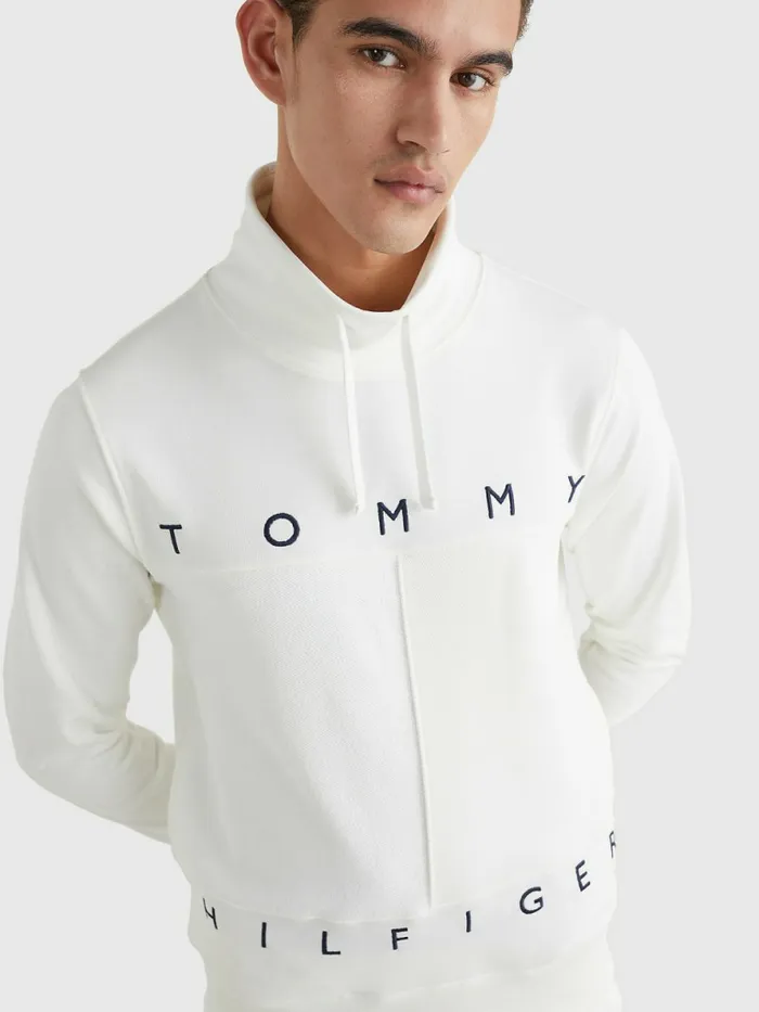 Tommy Hilfiger Mono Flag Mock Turtleneck Sweatshirt Ecru Mens Sweatshirts and Hoodies Gift for Friend