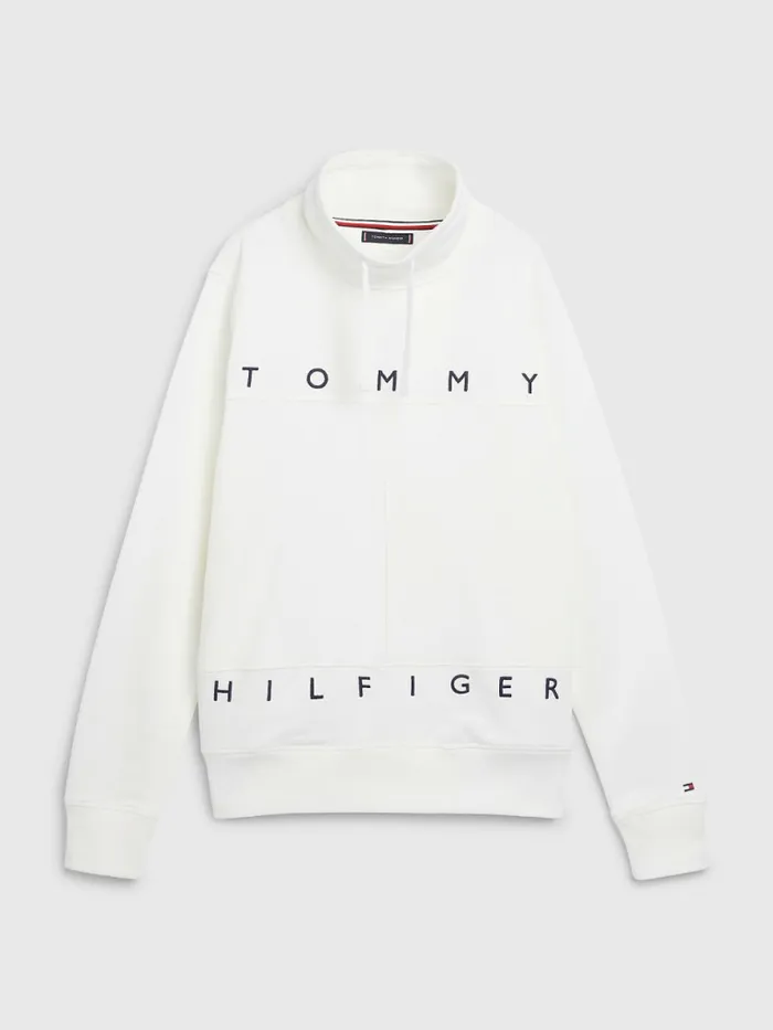 Tommy Hilfiger Mono Flag Mock Turtleneck Sweatshirt Ecru Mens Sweatshirts and Hoodies Gift for Friend