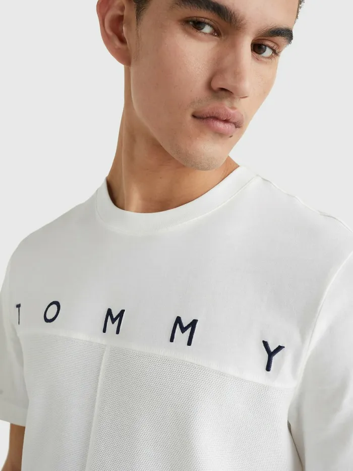 Tommy Hilfiger Mono Flag TShirt Ecru Mens Tracksuits Gift 4 You