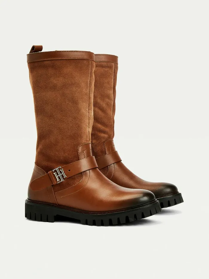 Tommy Hilfiger Monogram Buckle Leather Cleat Boots Winter Cognac Womens Boots Near Me Tommy Hilfiger Monogram Buckle Leather Cleat Boots Winter Cognac Womens Boots Near Me