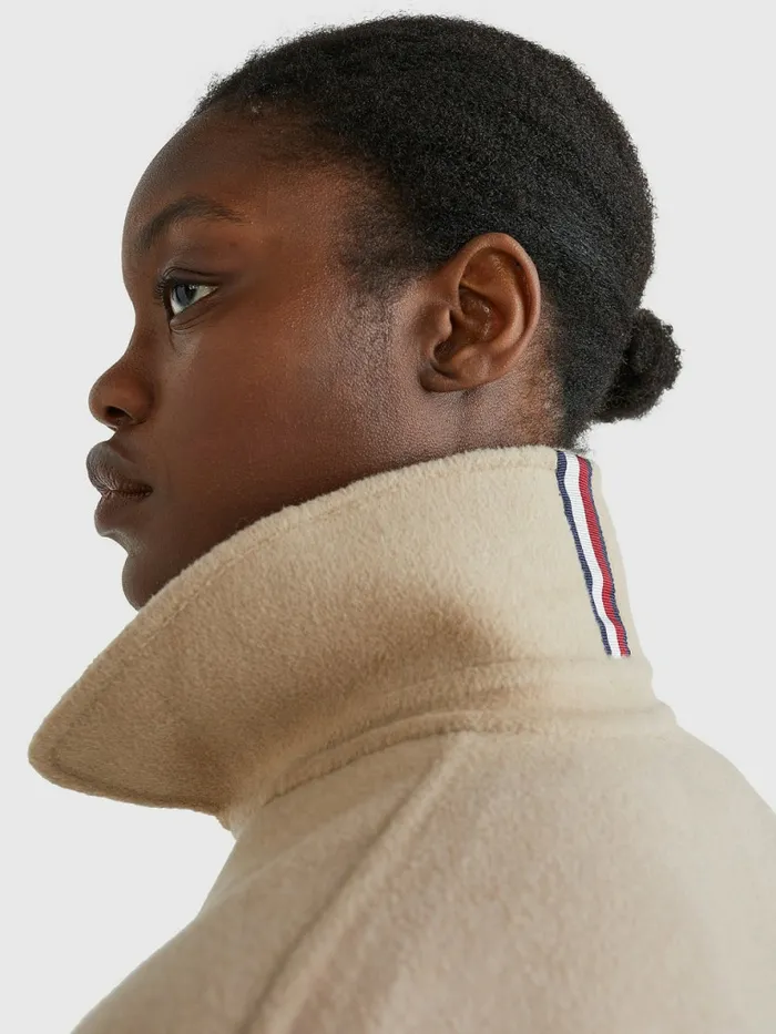 Tommy Hilfiger Monogram Embroidery Long Shacket Beige Womens Coats and Jackets Cheap On Sale