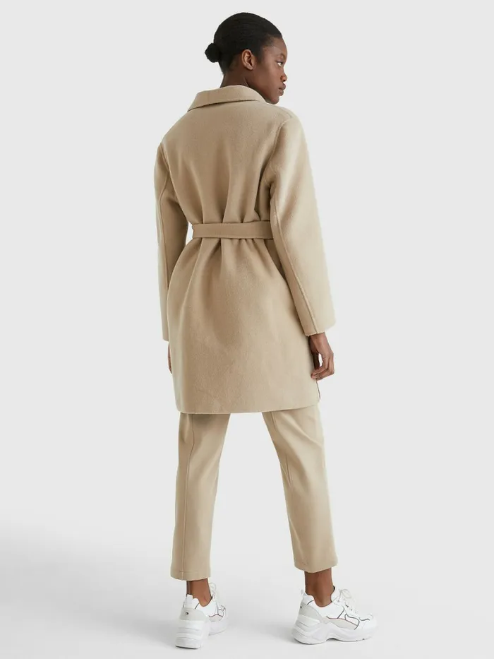 Tommy Hilfiger Monogram Embroidery Long Shacket Beige Womens Coats and Jackets Cheap On Sale