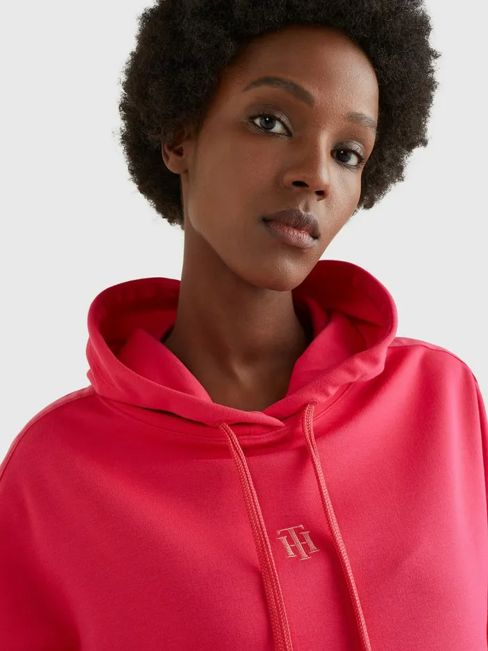 Tommy Hilfiger Monogram Interlock Relaxed Hoody Pink Splendor Womens Sweatshirts and Hoodies Sale