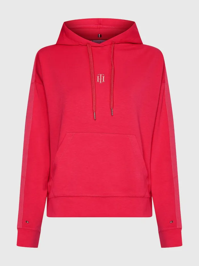 Tommy Hilfiger Monogram Interlock Relaxed Hoody Pink Splendor Womens Sweatshirts and Hoodies Sale