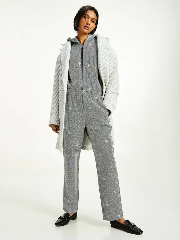 Tommy Hilfiger Monogram Jacquard Relaxed Tapered Trousers Soft Th InterlockMed H GreyEcru Womens CoOrds Tommy Hilfiger Monogram Jacquard Relaxed Tapered Trousers Soft Th InterlockMed H GreyEcru Womens CoOrds
