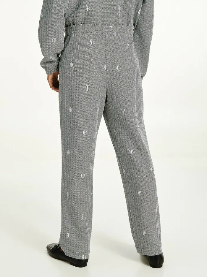 Tommy Hilfiger Monogram Jacquard Relaxed Tapered Trousers Soft Th InterlockMed H GreyEcru Womens CoOrds