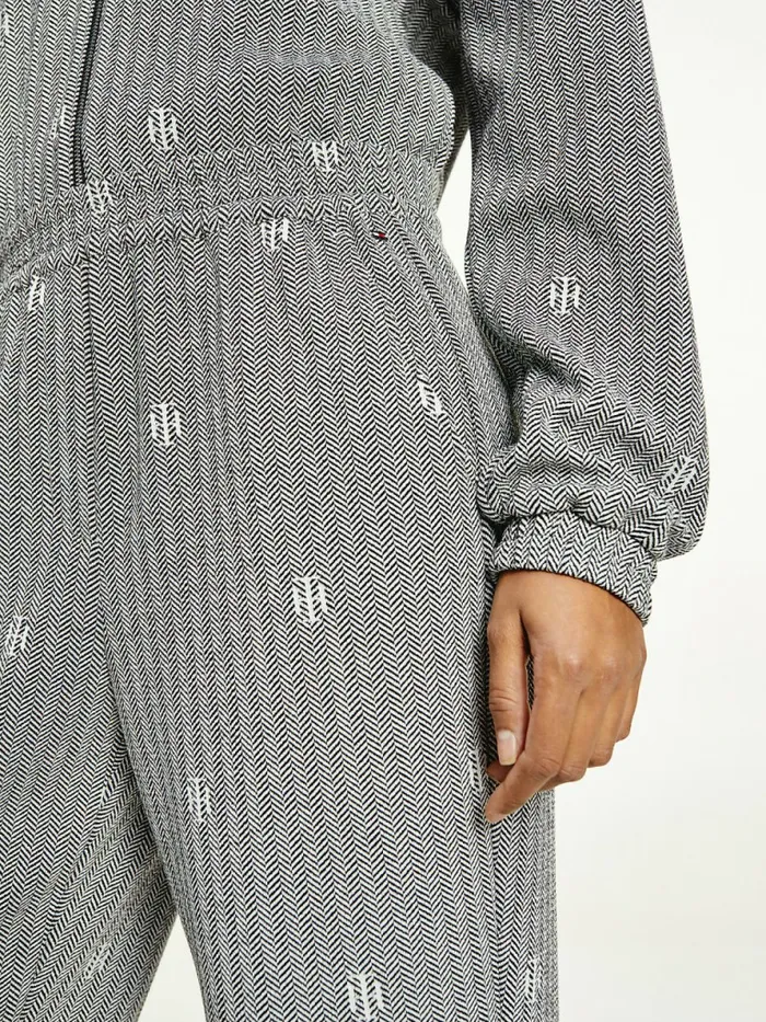 Tommy Hilfiger Monogram Jacquard Relaxed Tapered Trousers Soft Th InterlockMed H GreyEcru Womens CoOrds