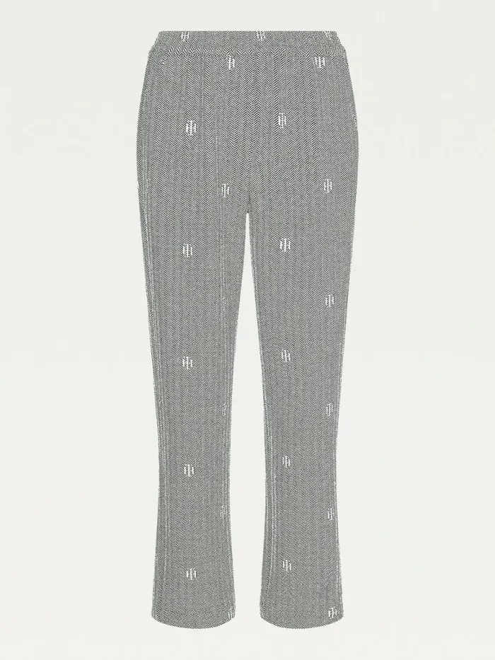 Tommy Hilfiger Monogram Jacquard Relaxed Tapered Trousers Soft Th InterlockMed H GreyEcru Womens CoOrds