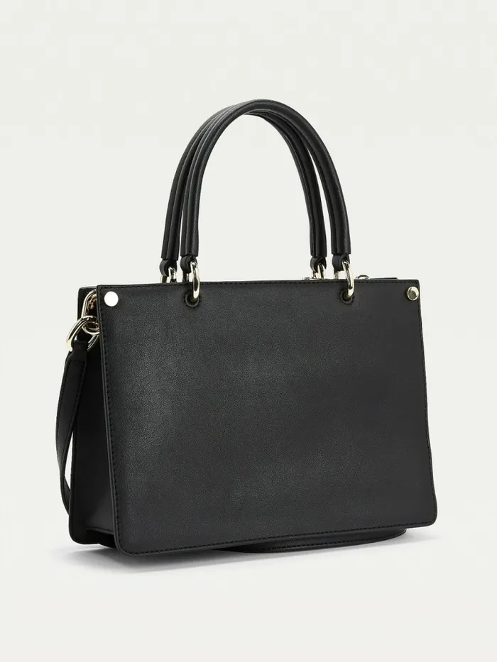 Tommy Hilfiger Monogram Lock Satchel Black Womens Bags Casaul