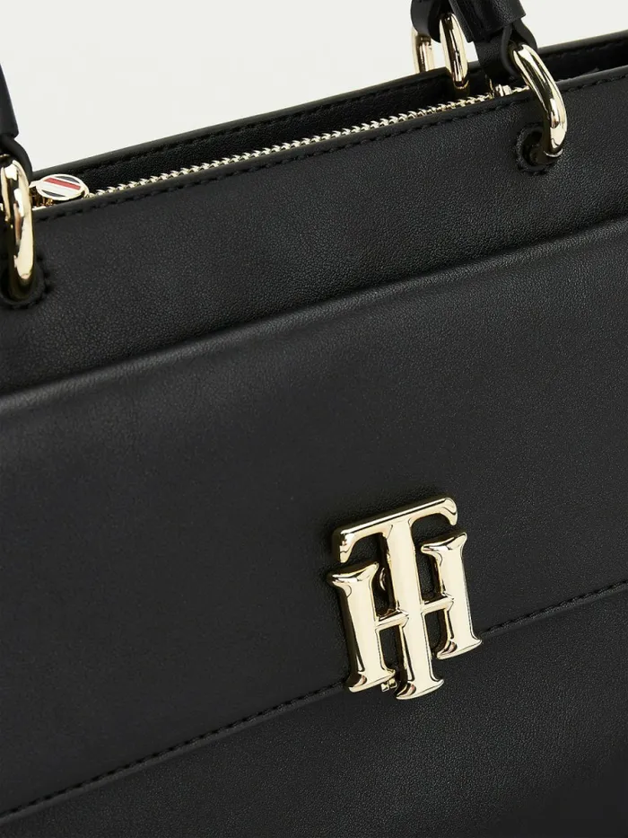 Tommy Hilfiger Monogram Lock Satchel Black Womens Bags Casaul