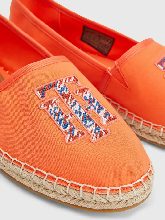 Tommy Hilfiger Monogram Logo Espadrilles Hawaiian Coral Womens Flat Shoes Cheap On Sale
