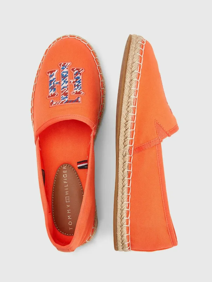 Tommy Hilfiger Monogram Logo Espadrilles Hawaiian Coral Womens Flat Shoes Cheap On Sale
