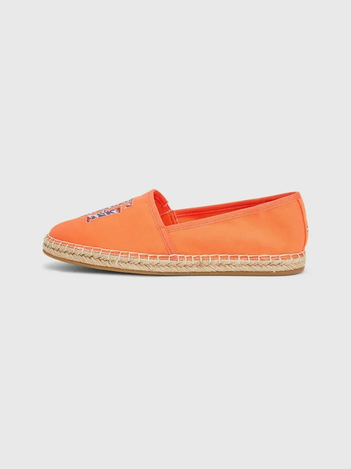 Tommy Hilfiger Monogram Logo Espadrilles Hawaiian Coral Womens Flat Shoes Cheap On Sale