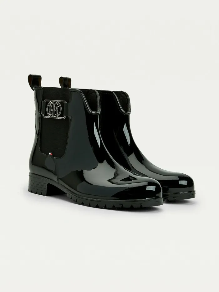 Tommy Hilfiger Monogram Rain Boots Black Womens Boots Cheap On Sale