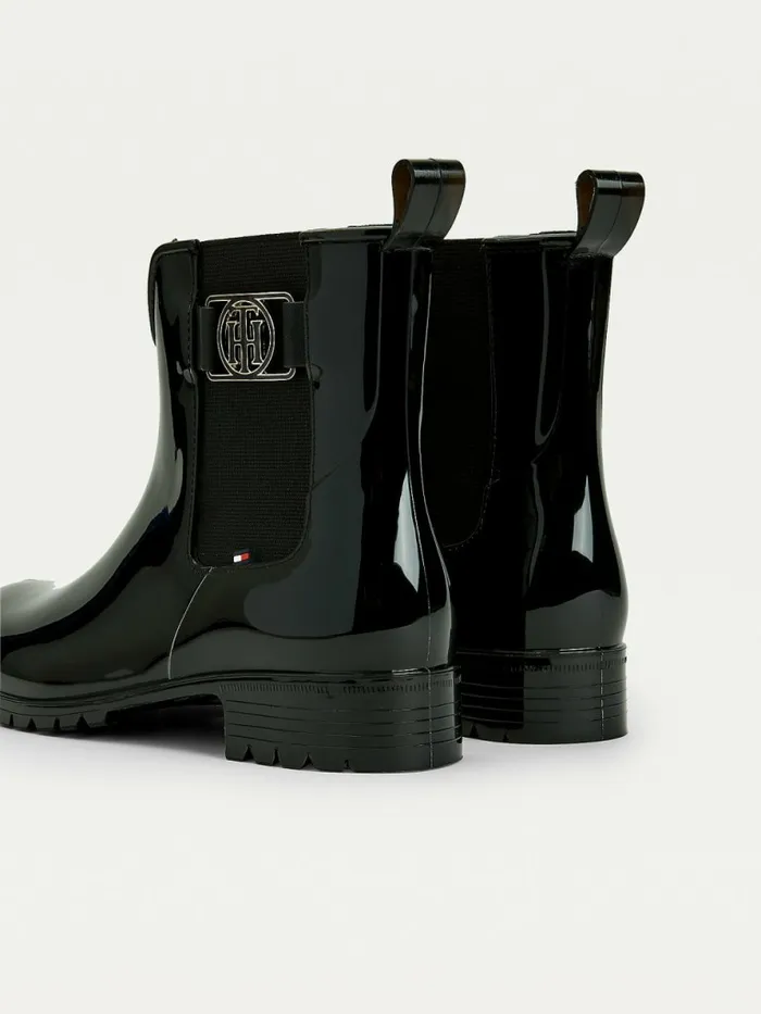 Tommy Hilfiger Monogram Rain Boots Black Womens Boots Cheap On Sale