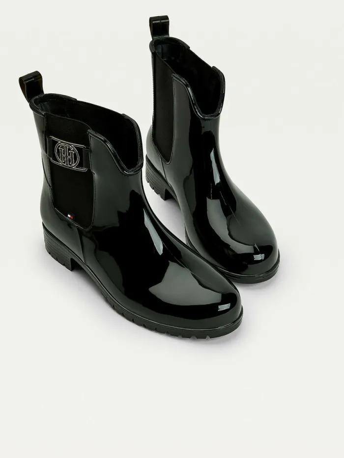 Tommy Hilfiger Monogram Rain Boots Black Womens Boots Cheap On Sale