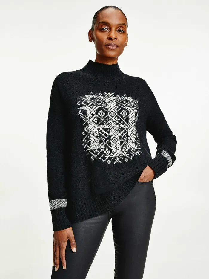Tommy Hilfiger Monogram Relaxed Fit Alpaca Jumper Black Womens Knitwear Fashion Tommy Hilfiger Monogram Relaxed Fit Alpaca Jumper Black Womens Knitwear Fashion