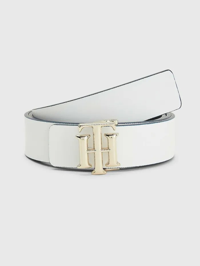 Tommy Hilfiger Monogram Reversible Leather Belt Desert SkyWhite Womens Belts Near Me